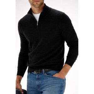 QI Cashmere Men’s Black 1/4 Zip Pullover Sweater 100% Cashmere Size M